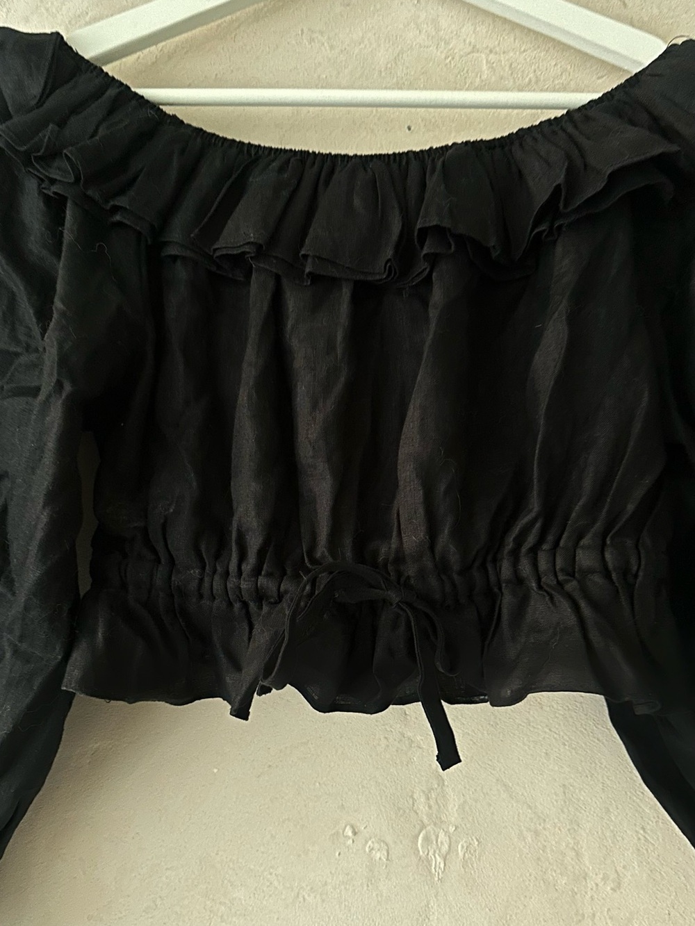 DISSH 100% Linen Off-the-Shoulder Ruffle Crop Top | Size 8 - Picture 9 of 10